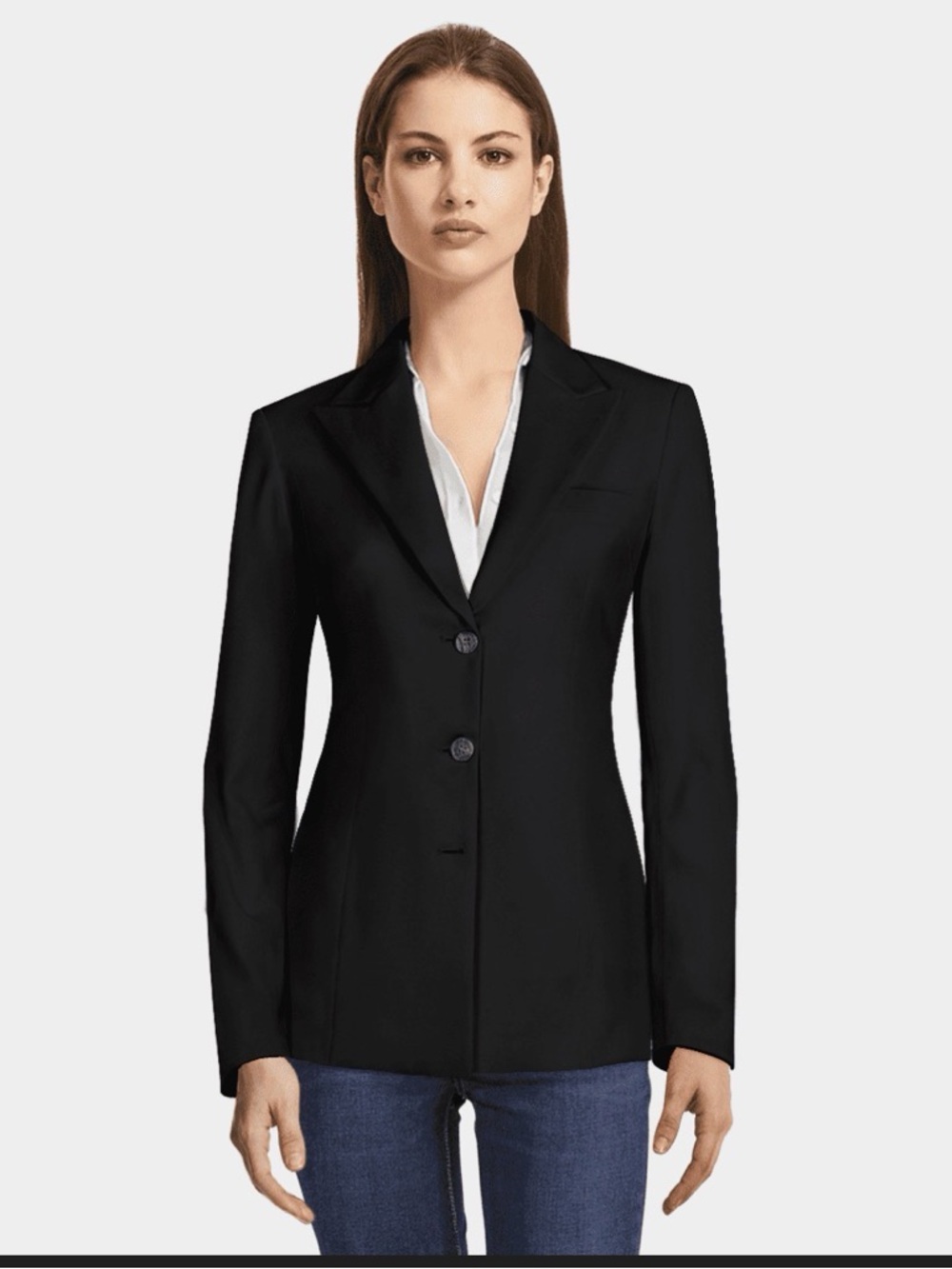 Petite Sophisticate 96% Woll 4%spandex Black Two-Button Tailored Blazer